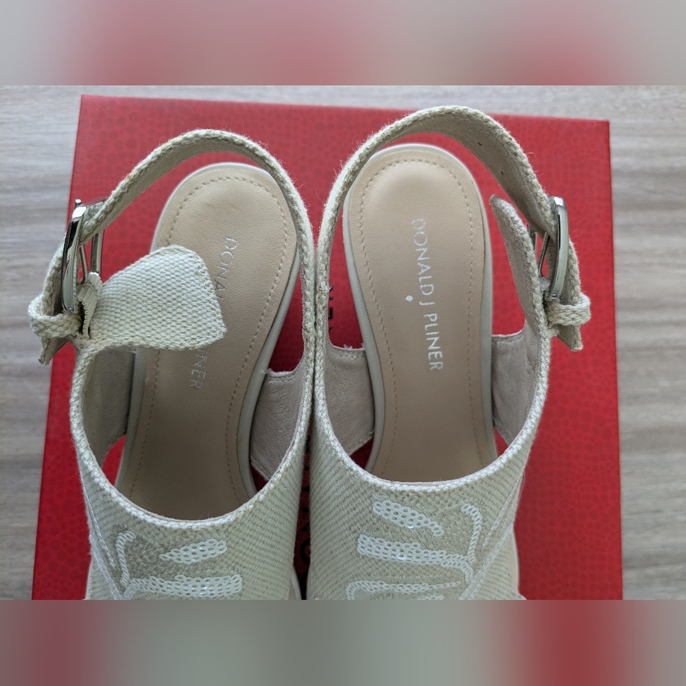 Donald J. Pliner Beige Sequin Embroidered Wedges - Picture 12 of 13
